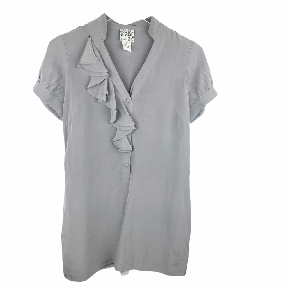 Tabitha Anthro Grey Ruffle Silk Tranquil Blouse 2 - Picture 2 of 5